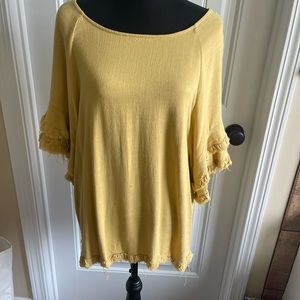 Umgee Large Distressed Boutique Top- Mustard Yellow